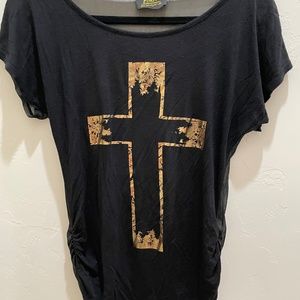 Flair- Black Knit Top Gold Cross